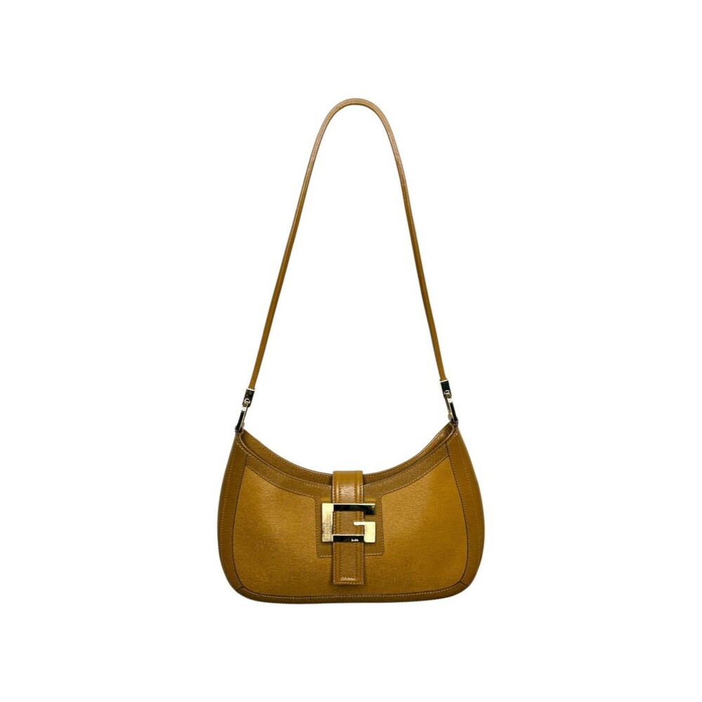 Gucci Tom Ford Era GG Buckle Shoulder Bag Camel Leather Purse Vintage Y2K Italy